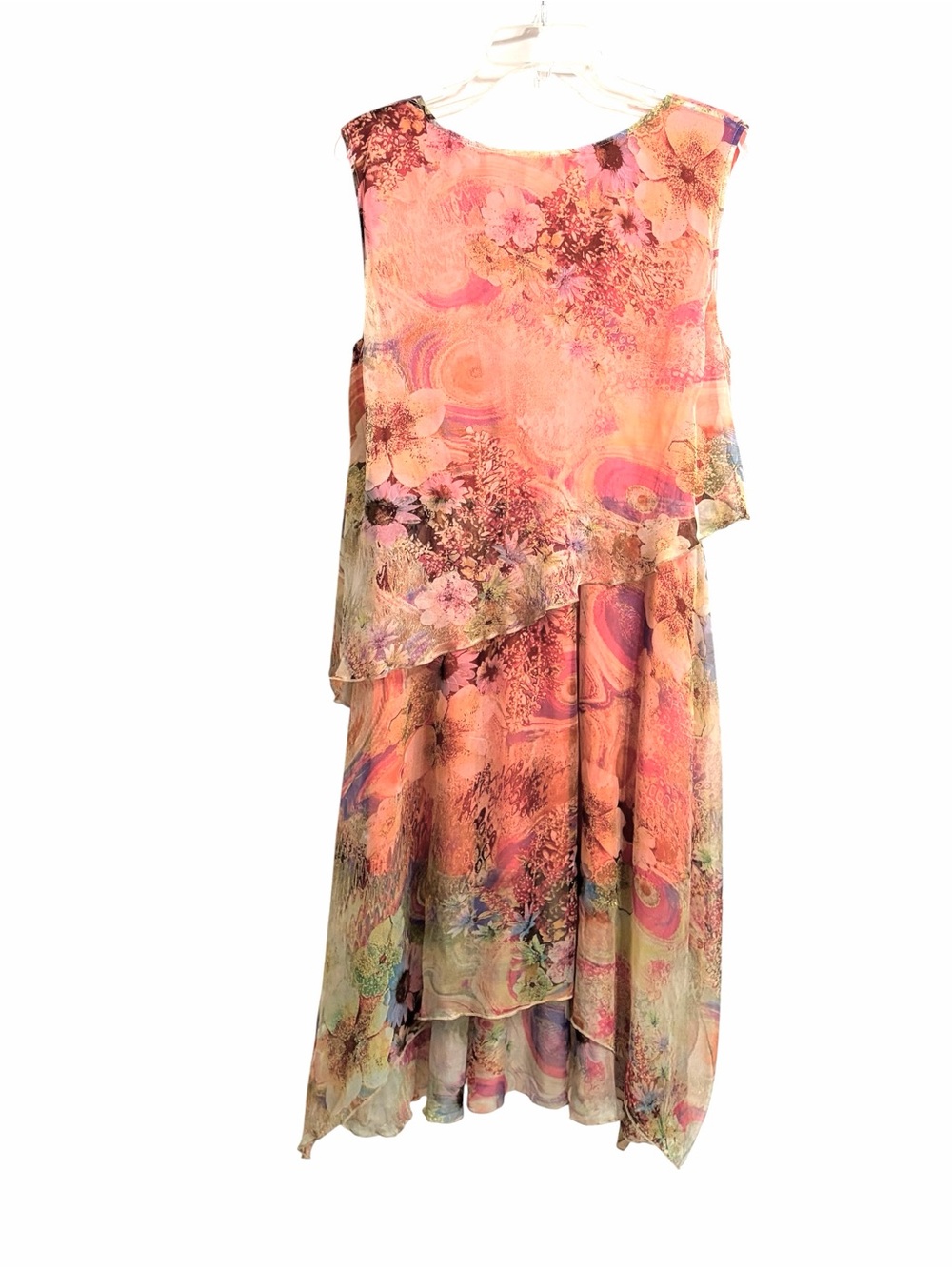 Qinpei.er Silk Floral Fairy Asymmetric Midi Dress Womens L Lightweight Boho Airy - Picture 5 of 10